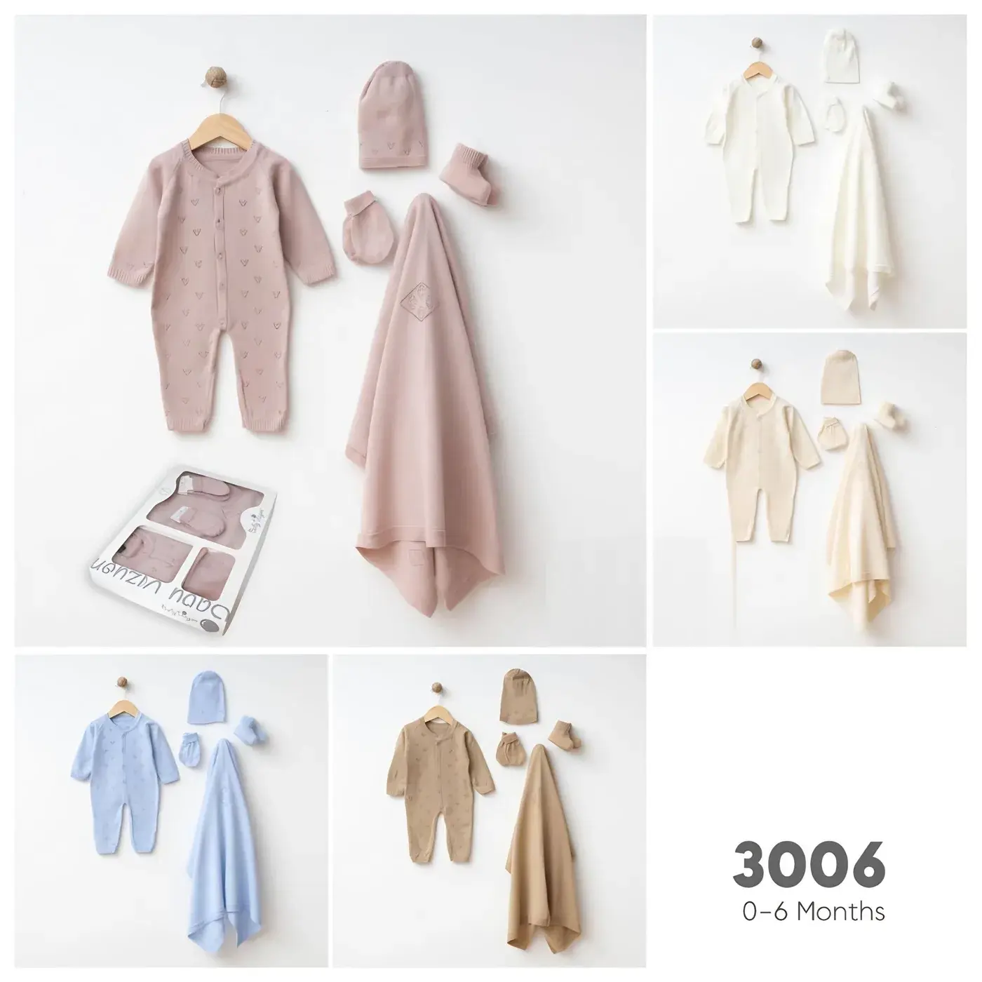 Newborn Knit Coming Home Set 5 Pieces Heart Pointelle Model 3006