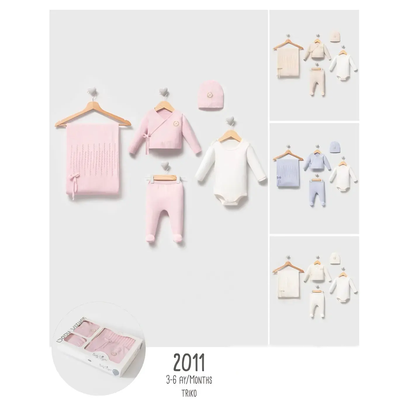 Baby Knit Set 5 Pieces Wrap Cardigan and Pointelle Blanket Model 2011