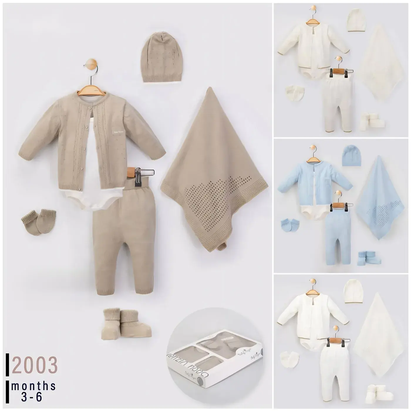 Baby Knit Set 7 Pieces Cardigan Bodysuit and Pants with Blanket Model 2003