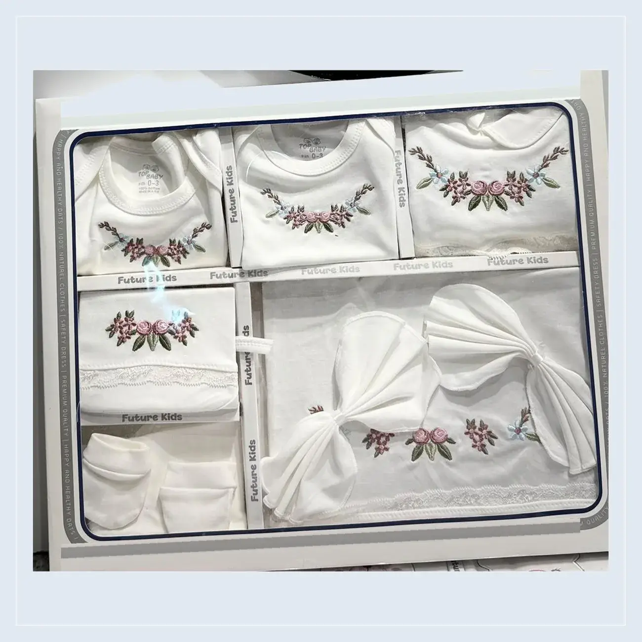 Newborn Hospital Set for Girls 10 Pieces 100% Cotton Pink Floral Embroidery